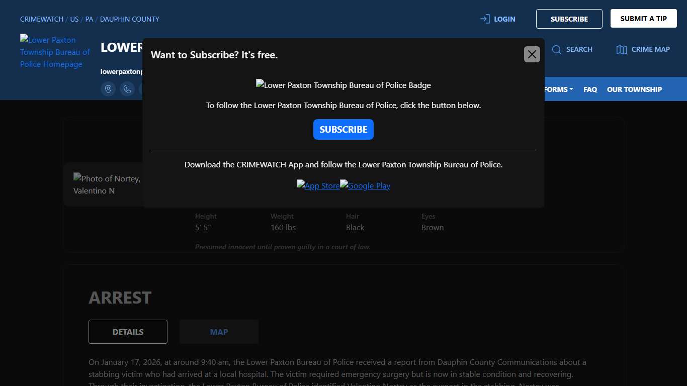 Nortey, Valentino N - 2501(A) ATTEMPTED HOMICIDE (FELONY 1) and 2 additional charges Lower Paxton Township Bureau of Police